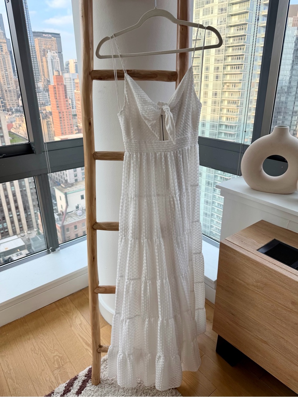 Alice + Olivia White Textured Tie-Front Maxi Dress